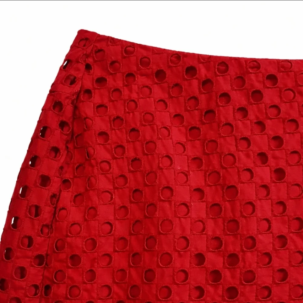 Bandolino Red Dual Layer Eyelet Below Knee Cotton Skirt Sz 12